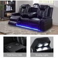 thumbnail image 3 of Power Recliner Sofa Set with LED, Breathing Leather Living Room Furniture, Reclining Leather Sofa with USB Ports/Cup Holders/Armrest Storage (3 Pieces Couch Set, Black), 3 of 5