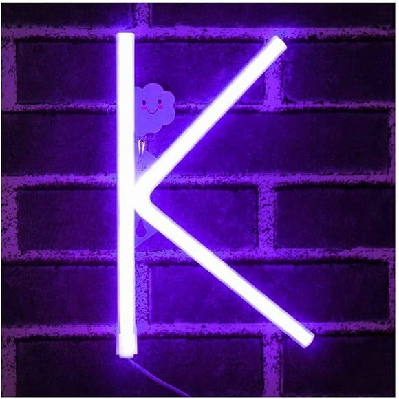 Letter Neon Lights, LED Neon Night Light Neon Lights Wall Decorative Night Light for Kids Bedroom Battery USB Operated Purple