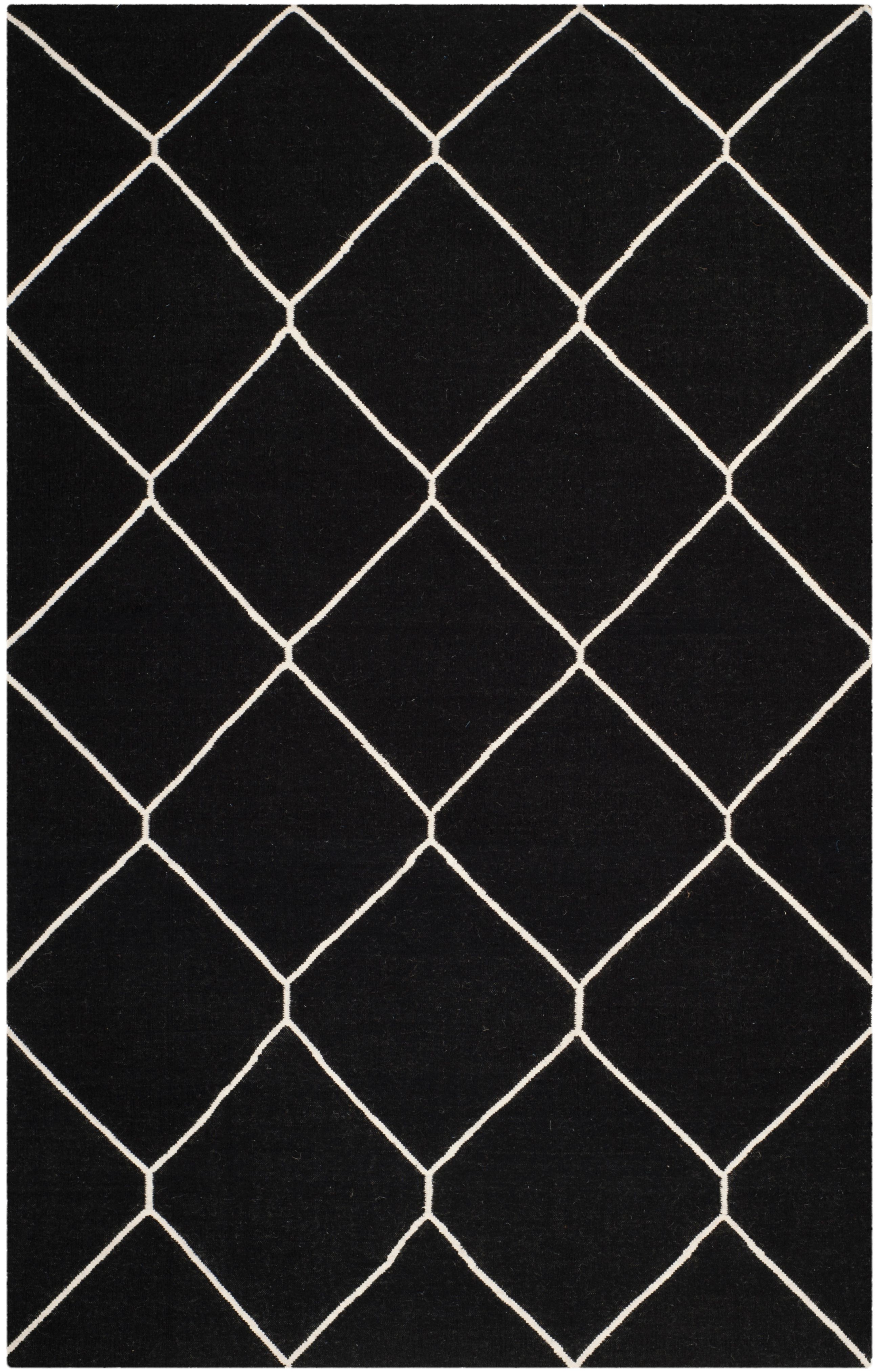 SAFAVIEH Dhurrie Solomon Geometric Moroccan Wool Area Rug, Black/Ivory, 4' x 6'
