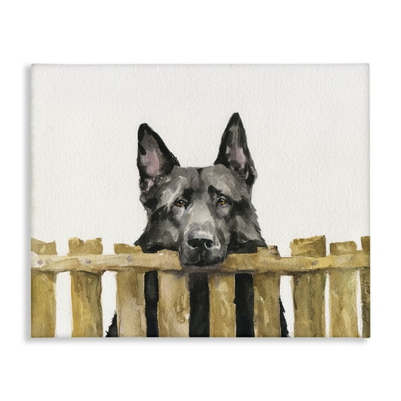 Stupell Industries Black German Shepherd Animals Painting Wrapped Canvas Art Print Wall Art, 20 x 16