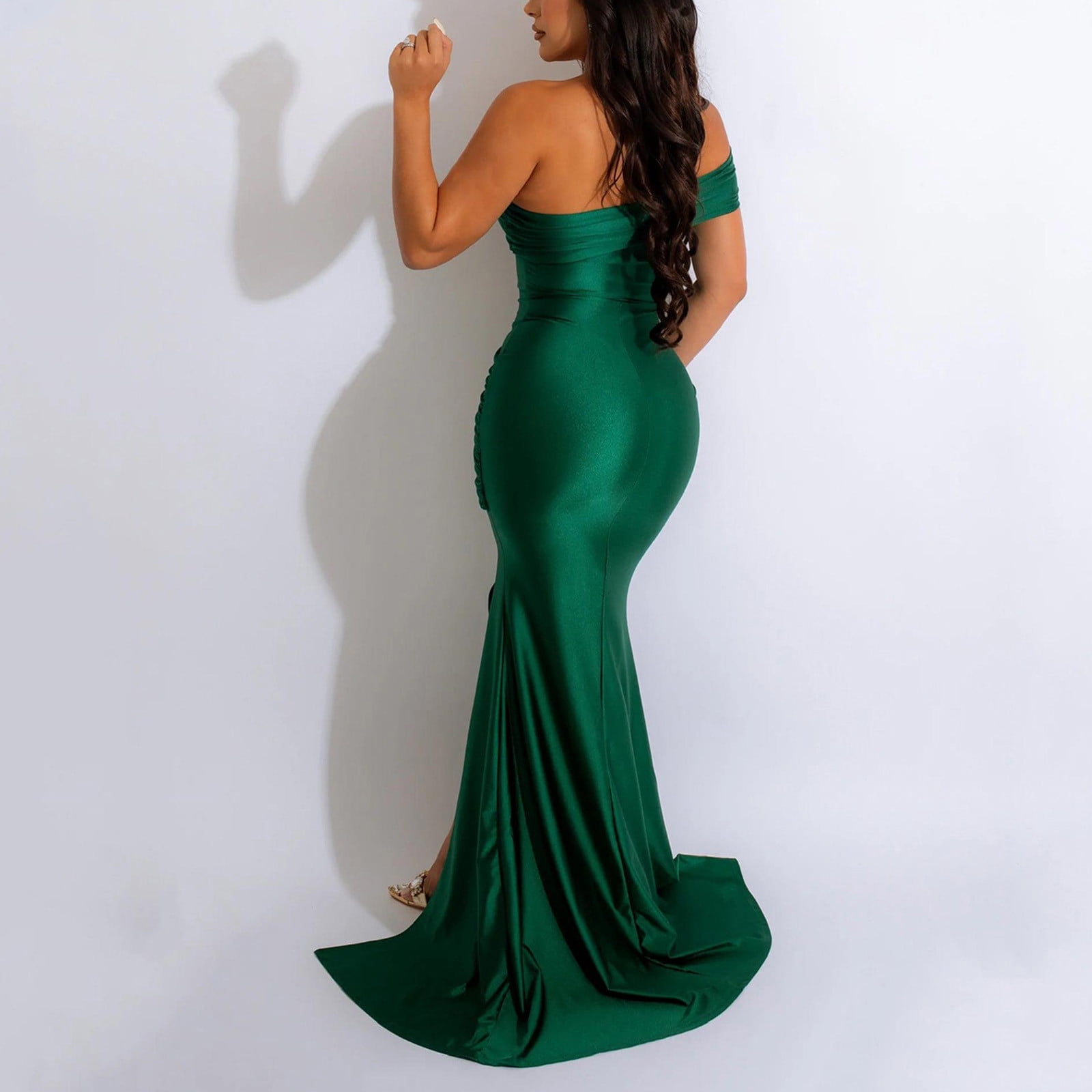 Hvot&aat One Shoulder Formal Dresses for Women Sexy Elegant Evening Gowns Split Thigh Bodycon Maxi Wedding Guest Dresses