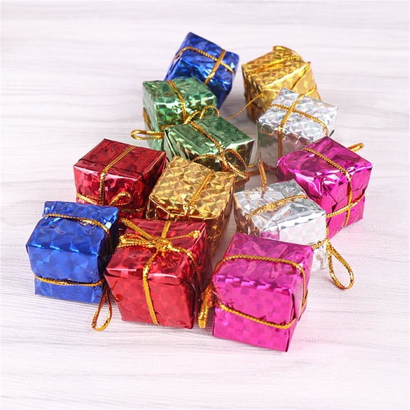 12 Pcs Mini Gift Boxes Christmas Ornaments,1 Inch Mini Wrapped Present Boxes,Christmas Tree Small Gift Boxes,Assorted Colors Christmas Ornaments Mini Presents for Crafts