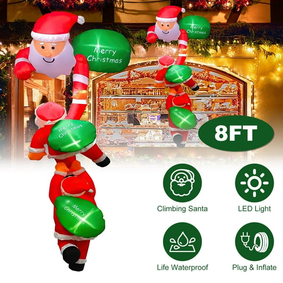 TeqHome 8ft Christmas Inflatable Santa Claus Christmas Decorations with Light for Holiday Party Garden Yard Decor