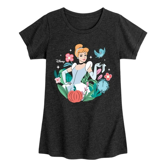 Disney Princess - Cinderella Floral - Girls Fitted Short Sleeve T-Shirt