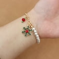 thumbnail image 3 of Hyasfey Santa Claus Christmas Tree Snowman Stockings Pendant Bracelet Faux Pearls Stitching Adjustable Xmas Bangle Jewelry Gift, 3 of 8
