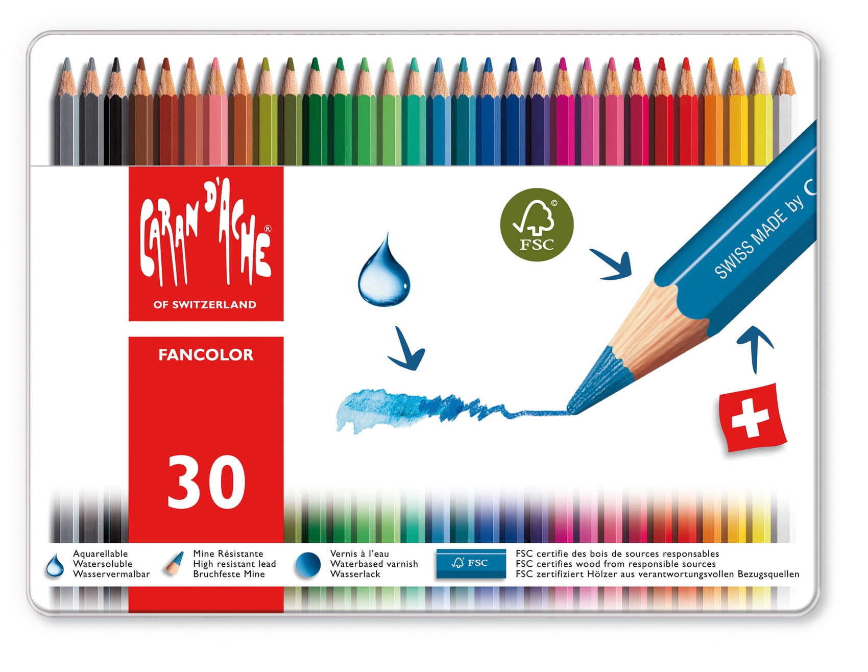 Caran dAche Caran d'Ache Fancolor 12 Water Soluble Colour Pencils Artist Sketching Tin Set 