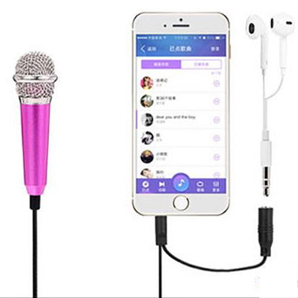 Micrófono mini karaoke de condensador rojo rosa para teléfono, computadora
