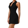 thumbnail image 2 of Womens Zip Front Tennis Dress Collar Racer Back Workout Golf Dresses Build in Shorts with Pockets Black S, 2 of 6