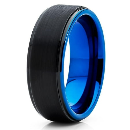 Tungsten Wedding Band Black Blue Ring 8mm Tungsten Wedding Band Black Blue Ring 8mm Carbide Engagement Men Women Comfort Fit