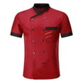 thumbnail image 2 of Pink Season Chef Shirt Double-breasted Patch Pocket Stand Collar Buttons Short Sleeves Cooking Restaurant Unisex Plus Size Chef Uniform Restaurant Garment, 2 of 8