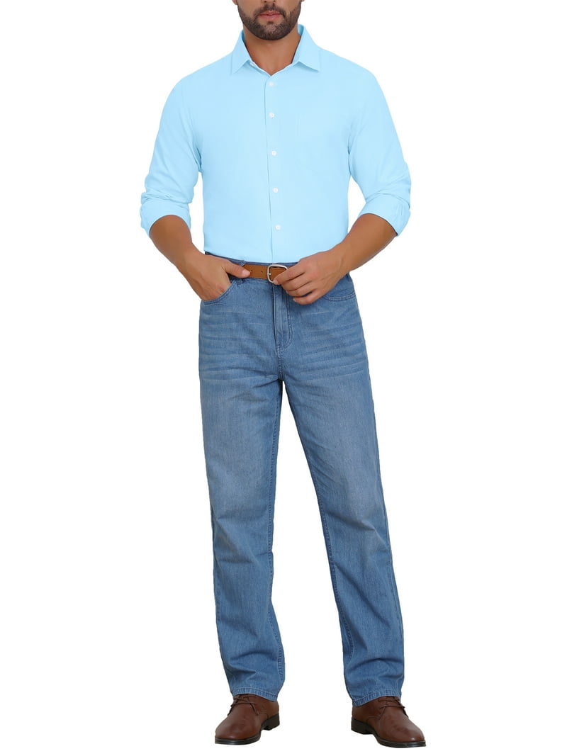 well fitted dress shirt Men's Slim Fit Blue Dress Shirt Size N1 main image 1