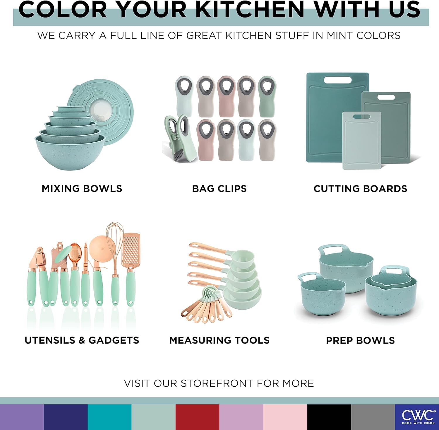 COOK WITH COLOR Meal Prep Containers Wide Mixing Bowls Food Storage Containers with Lids, Speckled Mint 12 Pcs