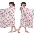 thumbnail image 4 of White Pink Butterfly Flower Pattern Hooded Bath Towel，60"x35" for Ages 3 To 12 Kids, Quick Dry Lightweight Soft Microfiber Hood Beach Towel Cover Up for Kids, 4 of 7