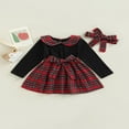 thumbnail image 3 of 6M-5T Noël Bébé Filles Robe Patchwork à Carreaux Peter-Pan Col Robe à Manches Longues Bandeau Vêtements Noir 3-4 Ans, 3 of 7