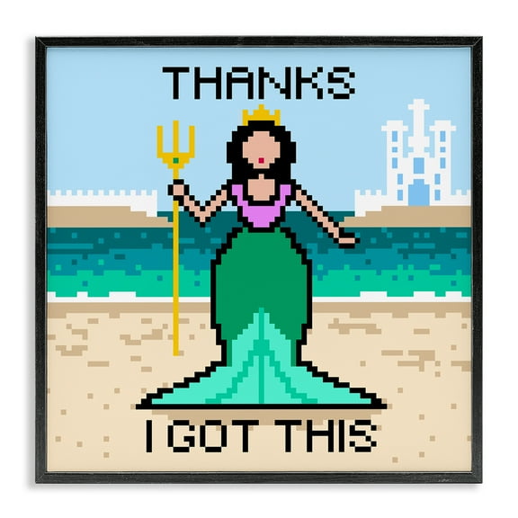 Stupell Industries I Got This Pixel Mermaid People Painting Black Framed Art Print Wall Art, 12 x 12