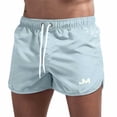 thumbnail image 2 of Mens Swim Trunks Men's Casual Beach Board Shorts Sports Quick-Dry Swim Trunks with Drawstring Elastic Waist Summer Surfing Bathing Suit Crop Pants for Pool Vacation Light Blue L, 2 of 5