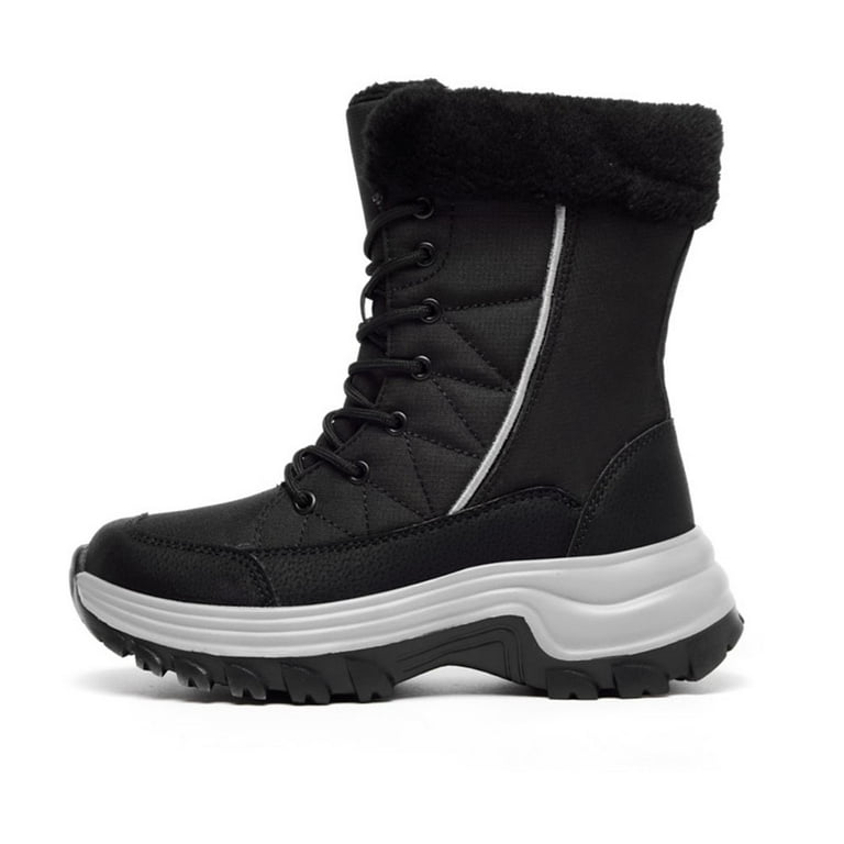 Earlde Men Women Snow Boots Comfortable Faux Fur Full Lined Black