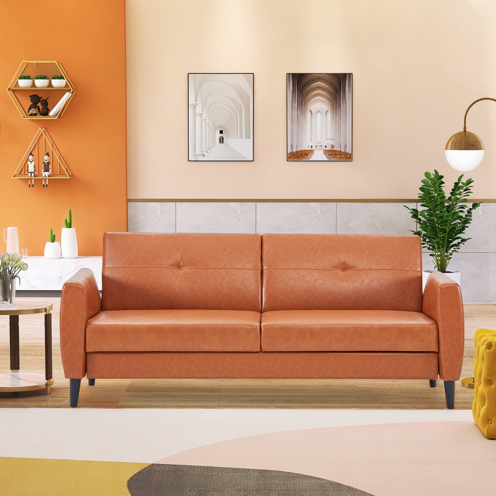 Futon Sofa Bed Couch Sleeper, Tan Leather Sleeper Couch