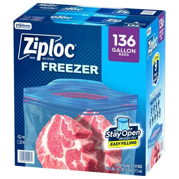 Ziploc Gallon Freezer Bags, 136 Count