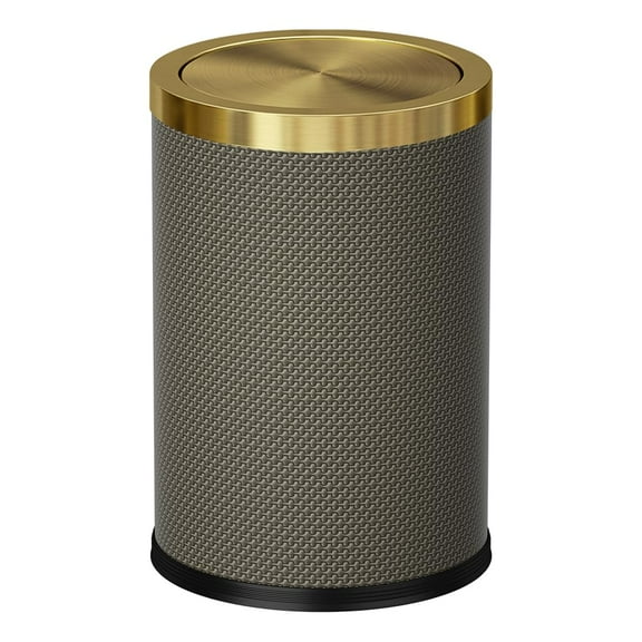 9L/2.3GAL Bathroom Trash Cans Gold,Brush Brass Trash Can with Lid,Gold Trash Can for Bathroom,Bedroom, Powder Room,Office,Laundry Room (9L-Gery)