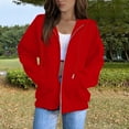 thumbnail image 3 of Inglocry Zip Up Hoodie Women Lightweight Fleece Jacket Y2k Drawstring Hooded Sweatshirts Preppy Fall Clothes with Pockets Red L, 3 of 6