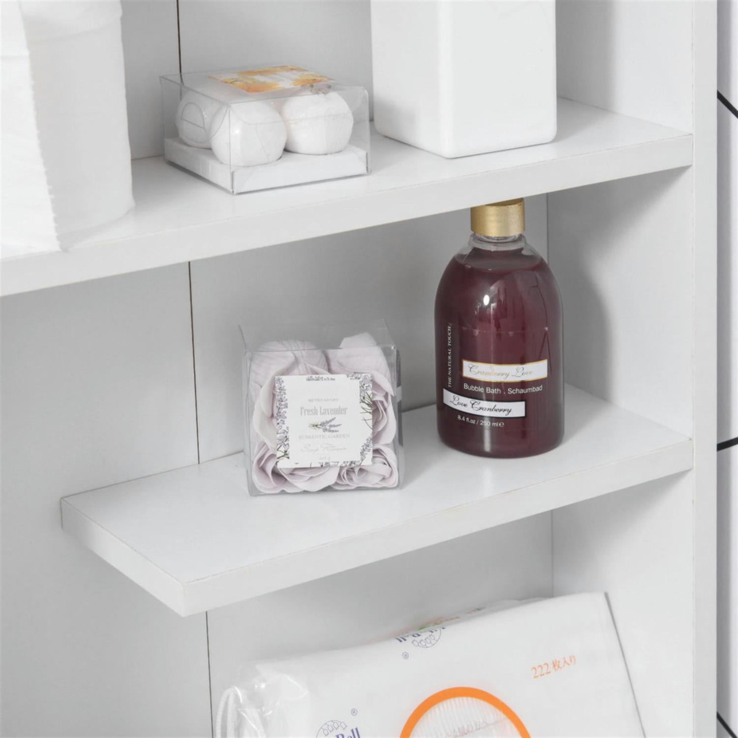 Demi Bonn 26" Rolling Narrow Bathroom Side Storage Cabinet with 4 Rolling Wheels and Shelves, Bathroom Storage Cabinet for Small Spaces, White