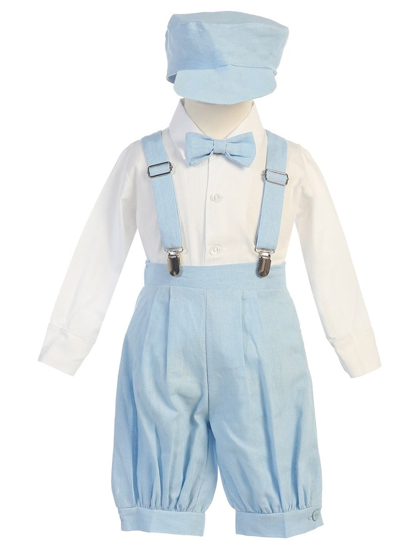 baby boy outfit with suspenders and hat