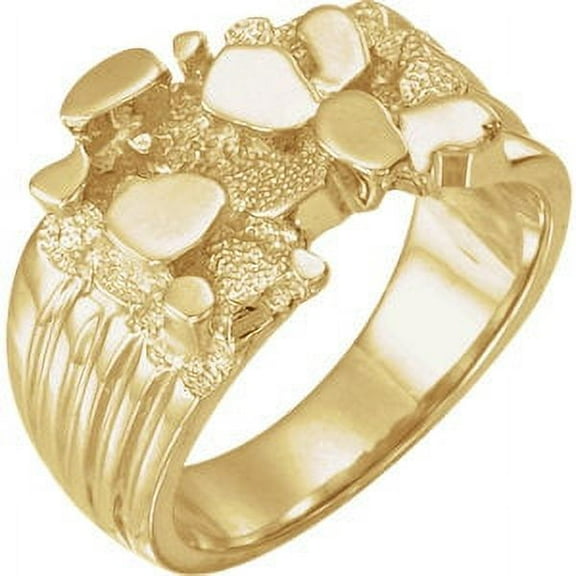 FB Jewels 14K Yellow Gold Men's Solid Nugget Ring Size 11