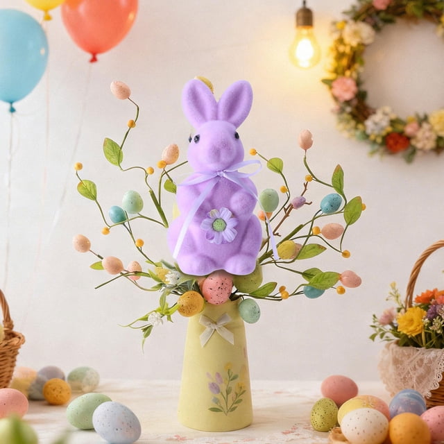 CY5O5ee Flocked Rabbit Easter Decorations Colorful Cute Rabbit Figurines Spring Table Centerpieces Standing Tabletop Ornament for Wedding Birthday Party Garden Indoor Outdoor Home Decor