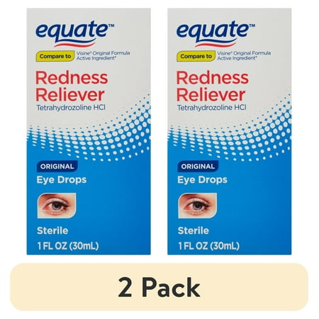 (2 pack) Equate Tetrahydrozoline HCl Original Redness Reliever Eye Drops, 1 fl oz