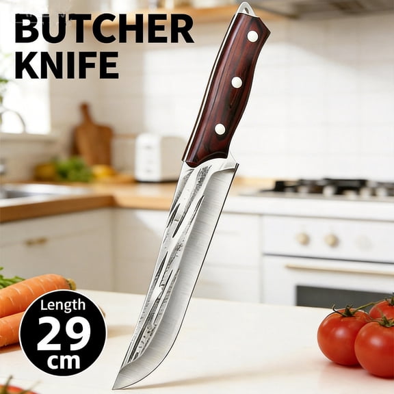 Forged Boning Knife for Meat 7" High Carbon Steel Carving Cutting Knife Chef's Butcher Knife with Leather Sheath for Kitchen Outdoor BBQ