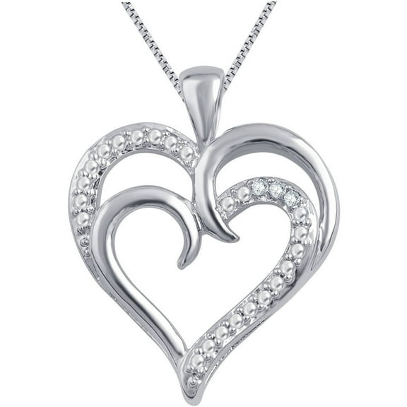 Diamond Accent Silvertone Two Heart Pendant, 18" Chain