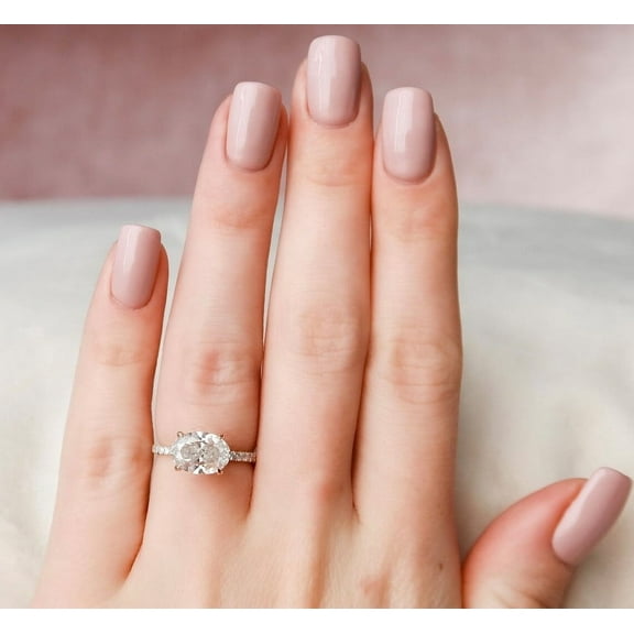 SOLITAIRE JEWELS 2.80CT East West Oval Hidden Halo Pave Moissanite Diamond Engagement Ring for Women Solid 10k Rose Gold