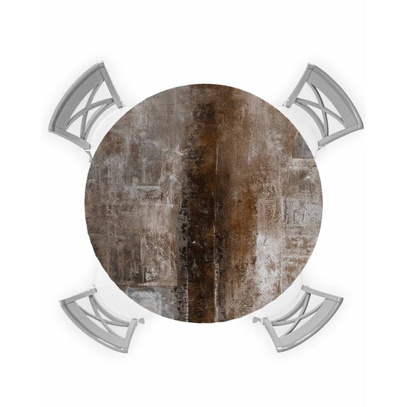 nqOlkjepod Brown Round Tablecloth, Fitted Table Cover with Elastic for 36"-44" Round Tables, Retro Oil Painting Modern Abstract Art Aesthetics Table Cloth Outdoor Dinning Party Waterproof Tablecloths