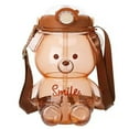 thumbnail image 1 of Botella de agua portátil con diseño de oso Kawaii para niños, con pajita y asa de transporte, correa de hombro ajustable para viajes al aire libre., 1 of 11