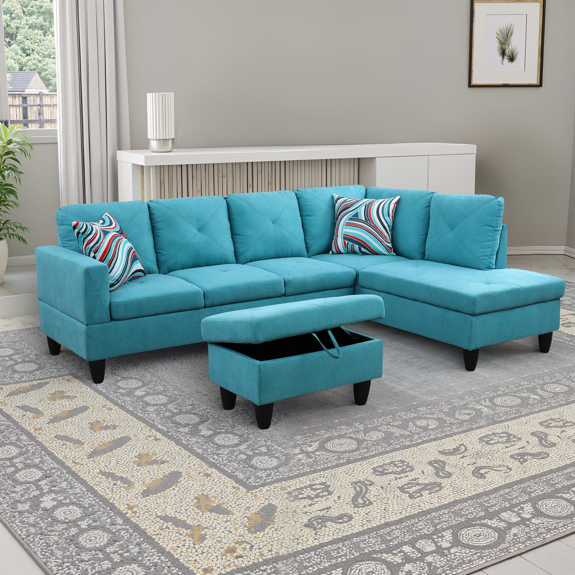 MAYEERTY Linen 3-Piece Living Room Sofa Set，Aqua Blue
