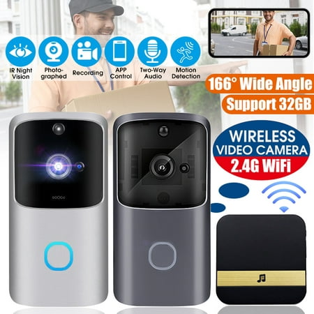 APP Control Wireless Video Smart Doorbell Security Door Visual Recording Consumption Remote Home Monitoring PIR Motion Detection Night Vision TWO-WAY Talk 166° Angle (Iphone Best Call Recording App)