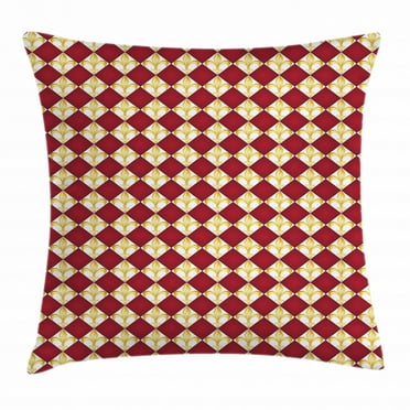 Fleur De Lis Throw Pillow Cushion Cover, Geometrical Rhombus Arrangement Western Culture Royal Lily Pattern, Decorative Square Accent Pillow Case, 24 X 24 Inches, Ruby Yellow White, by Ambesonne