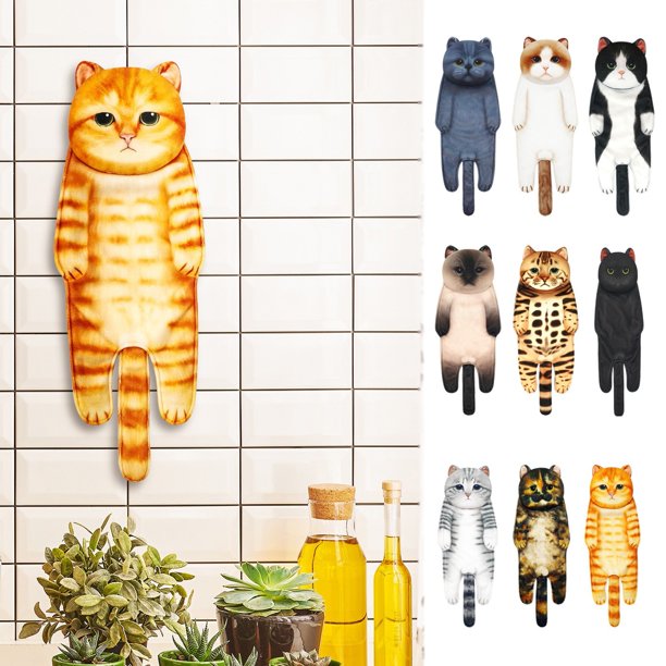 ¡Ahorra en Grande!, Toalla de mano con forma de gato, realista, circular, con cara de gato, bonita simulación de gato naranja, toalla gruesa estampada de microfibra Akmoler