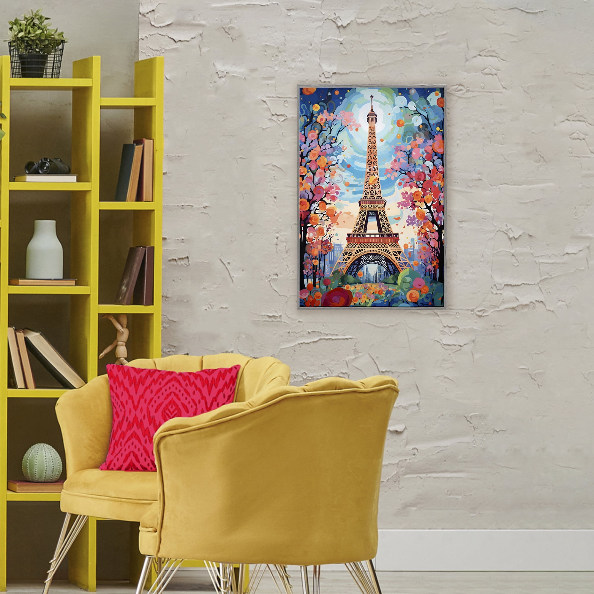 Stupell Industries Eiffel Tower Nighttime Bloom Gray Framed Giclee Art, design by Creative Studio