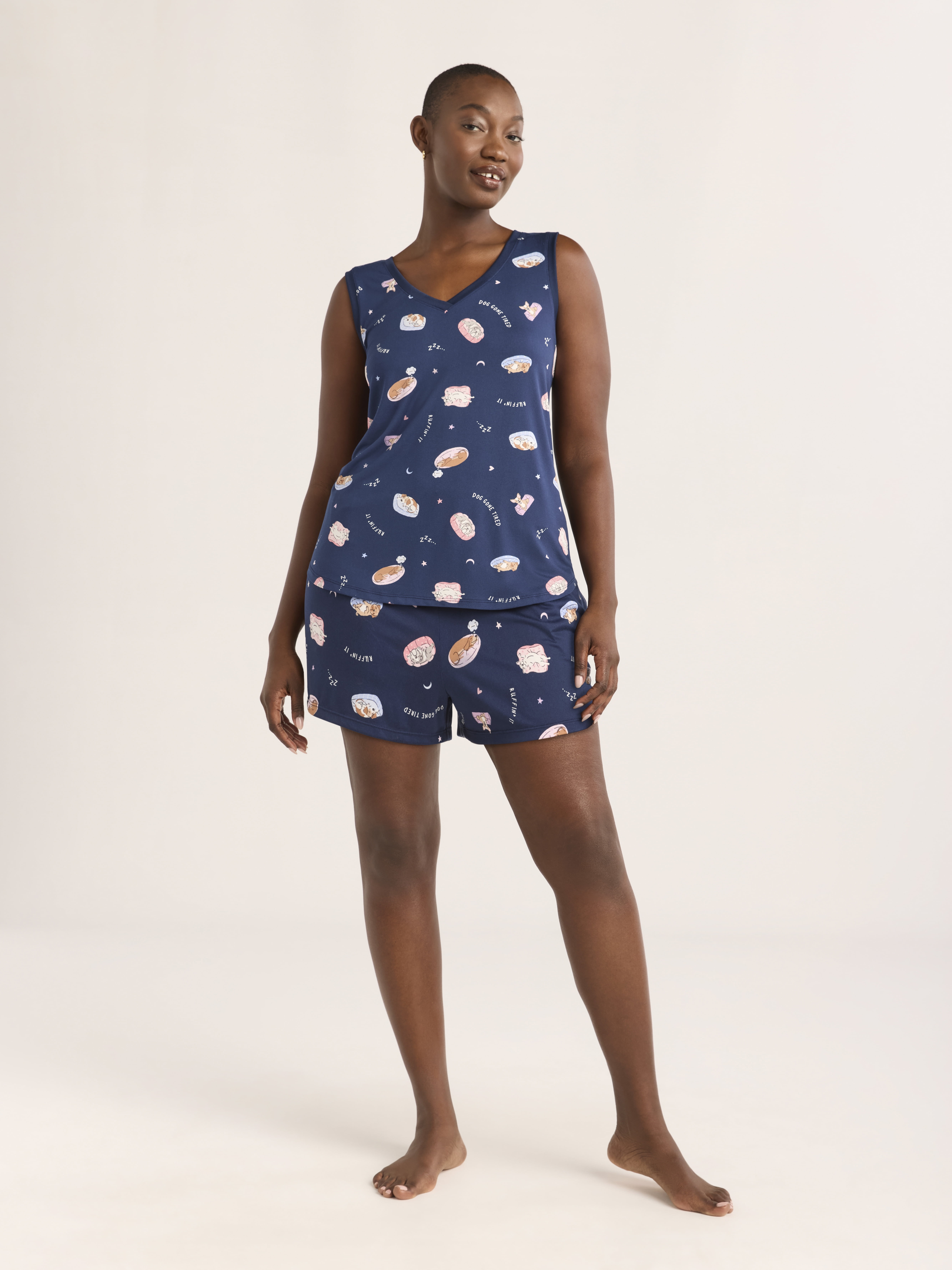 Joyspun Women's Printed Tank Top and Shorts Pajama Set, 2-Piece, Sizes XS-3X