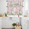 thumbnail image 3 of Cartoon Easter Rabbits Window Curtains Valance Set of 3 Animal Egg Floral Leaf Pink Wood Grain Rod Pocket Small Kitchen Curtain, Soft Window Treatment for Bedroom Party Holiday Decor, 3 of 9