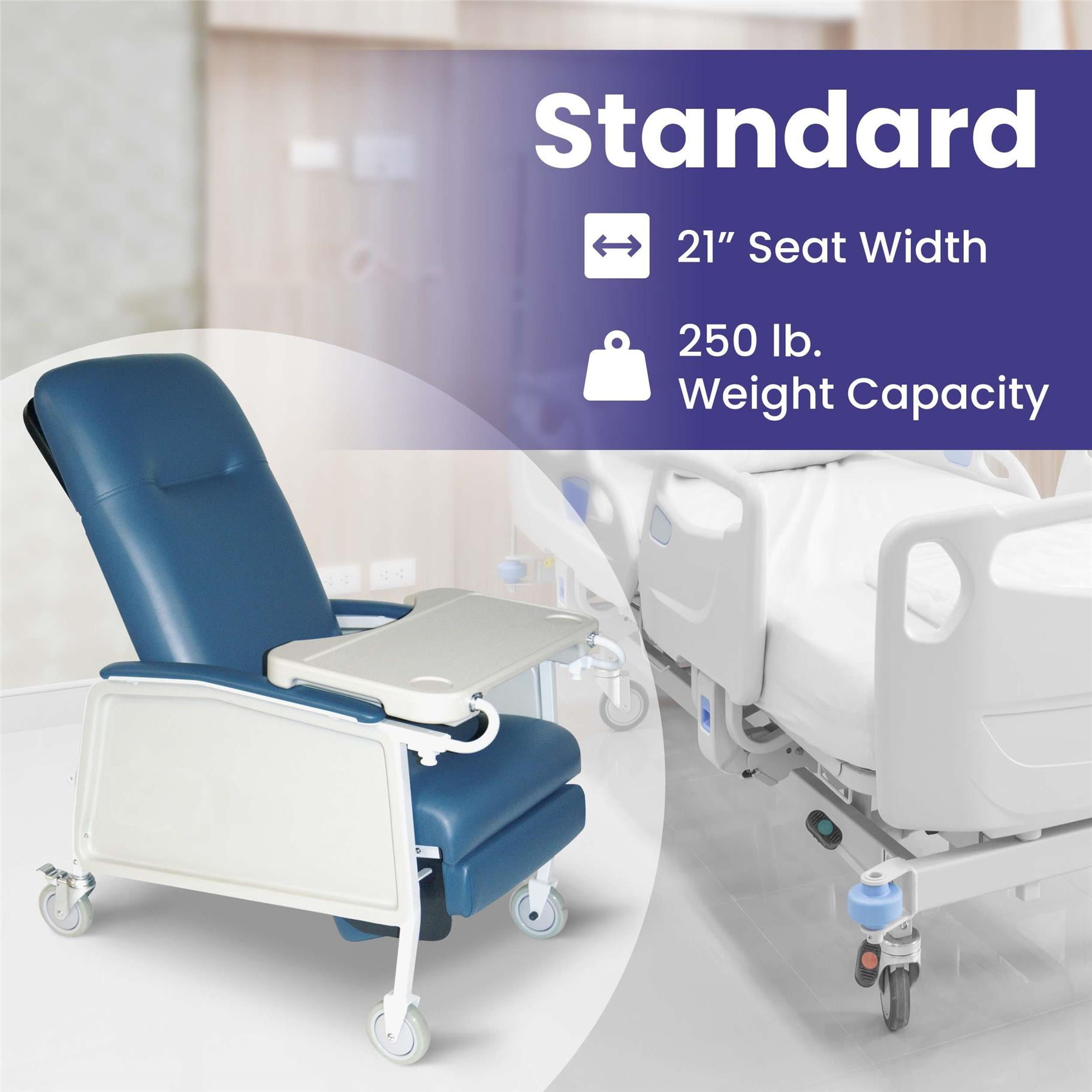 Medacure Medical Recliner Chairs for Elderly - Standard Geri Chair Recliner with Wheels, Tray, and Elevating Legrests for Seniors