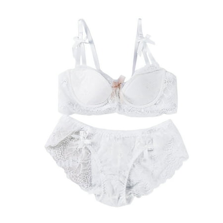 BYHONG Womens Sexy Lace Lingerie Womens Comfortable and Breathable Gathering Oversized Bra Set Sexy Underwear White 38