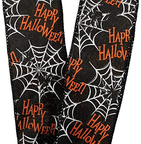 Orange School Dance White 2 1//2 x 10 Yards Haunted House Decoration Party Decor Fundraiser Bows Happy Halloween Spiderwebs Wired Ribbon Wreath Black Trick or Treat