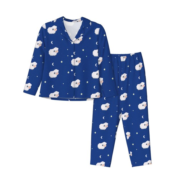 Fotbe Moon Lamb Conjunto de Pijama de Manga Larga para Mujer con Estampado, Ropa de Dormir de 2 Piezas, Conjunto de Casa Suave y Cómodo con Bolsillos-XX-Large