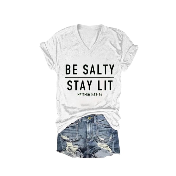 Camiseta informal de manga corta con estampado y cuello en V para mujer