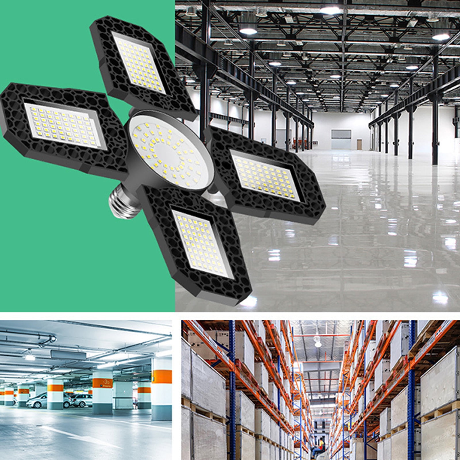LED Garage Light With 6 Adjustable Panels for 360-Degree Coverage, 12000LM Super Bright E27 Screw-in Shop Light for Workshop Basement