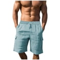 thumbnail image 3 of UVEASISHA Big And Tall Casual Shorts for Men Drawstring Summer Beach Cargo Shorts Loose Fit Cotton Linen Shorts Breathable Comfy Vacation Shorts with Pockets Sky Blue 4XL, 3 of 7
