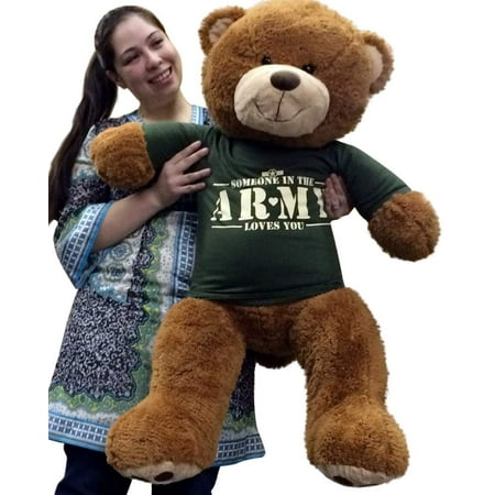 Big Plush 36 inch Romantic Teddy Bear Wearing Tshirt That Says SOMEBODY IN THE ARMY LOVES YOU